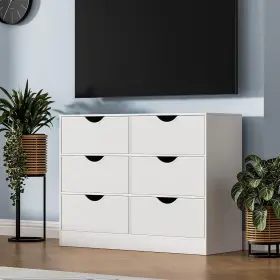 Hs-6cg-wh  Housoul 6 Drawers Dresser Fabric Pu Drawer White With Large Organizer