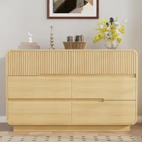 Hretanant 784633704534 Fluted 6 Drawer Dresser For Bedroom Modern Wooden Chest Of Drawers And Storage