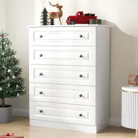 Idealsoul 768172219025 5 Drawer Dresser With Carved Panels White - Durable