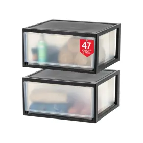 Iris 762016491608 Usa 47 Quart Plastic Drawer Storage Organizer Stacking Drawers 2-pack Stackab