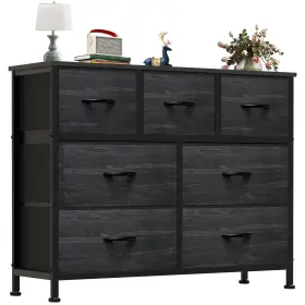 Cab-7bc-bkwd Jhk 7 Fabric Drawers Dresser Modern Bedroom Livingroom Wooden Top Black Wood Grain