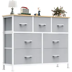 Cab-7bc-ltgy Jhk 7-drawer Dresser Fabric Storage Tower For Bedroom Livingroom Light Gray