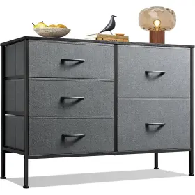 Fc-cgk5c01 Jhk Tv Stand Bedroom With 5 Storage Drawers Fabric Chest Of Metal Frame