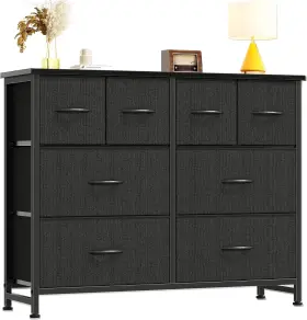 Fc-cgk8422 Jhk 8 Fabric Drawers Dresser Wood Top And Mental Frame Spacious Storage Tower Tv Stand