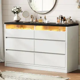 Jocoevol 978475325222 Modern Led 6 Drawer Dresser For Bedroom White Large Chest Of Drawers With Hi