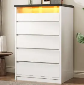 Jocoevol 978475325345 Larger White 5 Drawer Dresser For Bedroom With Led Light Modern Chest Of Dra