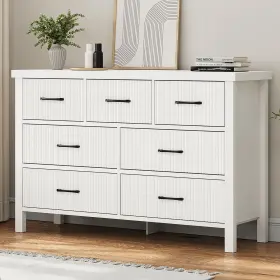 C-0642 Jocoevol White Dresser 7 Drawer For Bedroom Modern Fluted With Solid