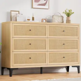C-1606 Jocoevol Rattan Dresser For Bedroom With 6 Drawers Wide Chest Of And Boho Dress