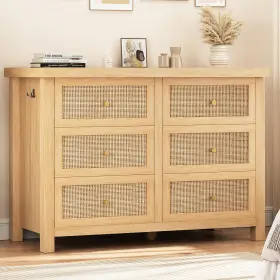 C-1623 Jocoevol Rattan Dresser For Bedroom With 6 Drawers - 47ftft Boho Chest Of Large