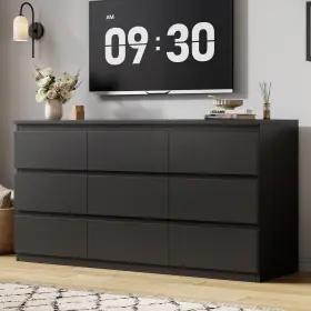 C-2006 Jocoevol Modern Black 9 Drawer Dresser For Bedroom Simply Chest Of Drawers Wood Stor