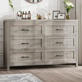 Wg-0608 Jocoevol Gray Farmhouse 6 Drawer Dresser For Bedroom - Large Double Dressers Tv Stand