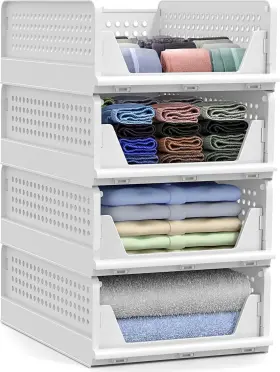 Jh-8805-4pl Jtiyq Stackable Plastic Storage Basket Foldable Closet Organizers And Bins