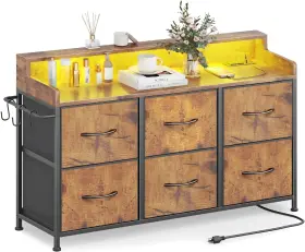 5730001 Leadpro Dresser For Bedroom 6 Drawers Led Tv Stand Charging Station Chest