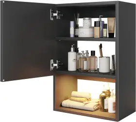 5740001 Leadpro Wall Storage Cabinets Lights Over-toilet Vanity Bathroom Black