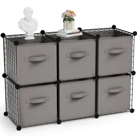 Koo-leinuosen-1114 Leinuosen 6 Cube Storage Organizer With Fabric Bins Wire Grid Stackable Shelves Modular
