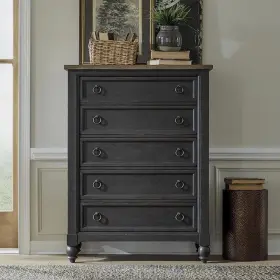 615-br41-b Liberty Furniture Industies Inc 5 Drawer Chest - Black Traditional Multi In Dusty Taupe
