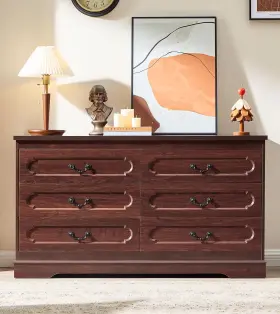 6ddch888 Lidyuk 6 Drawer Dresser For Bedroom Farmhouse Cherry Tall Wood Chest Of Drawers