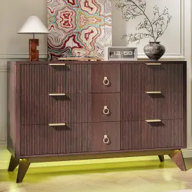 Hk-bzdg-04 Likimio Dresser For Bedroom 9 Drawers With Led Light 55 Inch Wide Fluted Chest Of