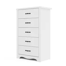 Lh518e2 Linsy Home White 5-drawer Dresser - Modern Bedroom Chest With Wide Drawers Wood Storage