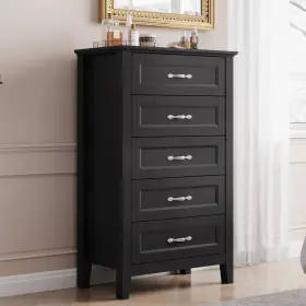 Lh618e2-b Linsy Home Dresser For Bedroom 5 Drawer With Metal Handles Tall Chest Of Drawe