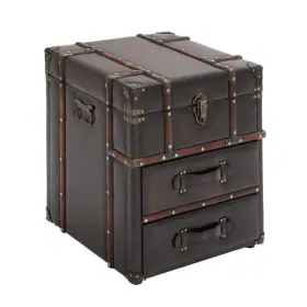 55748 Litton Lane End Table 18 Inch Faux Leather 2 Drawer Cabinet With Buckle Hinged Top