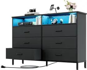 Liweijia Dd2026b601 Black Dresser For Bedroom 6 Drawer Fabric Vertical Storage Tower With