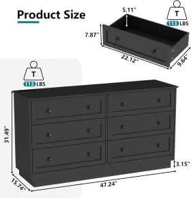 Loomie 313105714797 6 Drawer Dresser Modern Chests With Power Outlet And Led Light Wide Che #2
