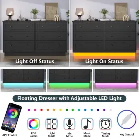 Loomie 313105714797 6 Drawer Dresser Modern Chests With Power Outlet And Led Light Wide Che #3
