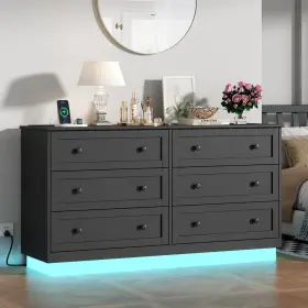 Loomie 313105714797 6 Drawer Dresser Modern Chests With Power Outlet And Led Light Wide Che