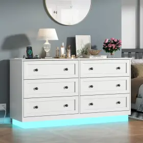 Ygx-910a2 Loomie 6 Drawer Dresser Modern Chests With Power Outlet And Led Light Wide