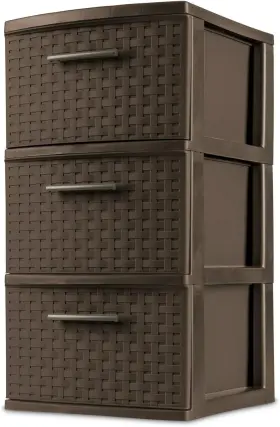 Lovingstar 763527963257 3-drawer Wide Weave Design Storage Tower Espresso Frame And Drawers With Driftwood H