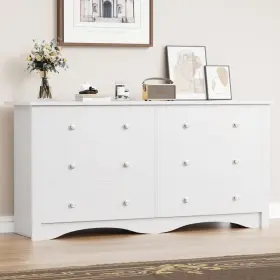 Lumihaven 978365422192 Rustic Modern Chest Of 6 Drawers Extra Wide Double Dresser White