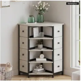 Lt11 Lumtok 8 Drawers Corner Dresser With Storage Fabric And Open Shelves For Sma