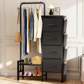 U250503 Lznioz Dresser With Hanging Rack - 4 Drawers And Side Bags Fabric Chest Of