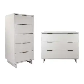 Gran011 Manhattan Comfort 2-piece Granville Solid Wood Tall Narrow And Standard Dresser Set In White