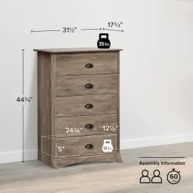 Ddc-3345 Manufacturing Ltd. Salt Spring Rustic 5-drawer Tall Dresser For Bedroom Farmhouse Chest Of #3