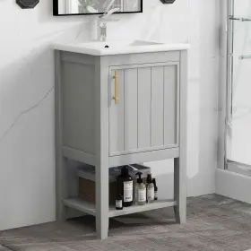 Merax Nas26 20 Inch Small Bathroom Vanity Ceramic Sink Top Open Shelf Soft-closing Door Gray