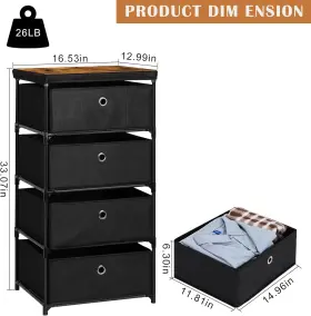 Mooace 313036934998 Small 4-drawer Fabric Storage Dresser Organizer Unit #3