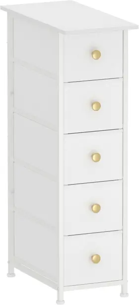 Narrow Dresser 744759813176 Cabinet Vertical Slim Chest Storage Tower White 5 Drawers