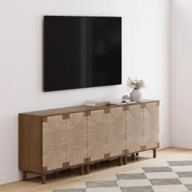 71406-3 Nathan James Beacon Cabinet Doors Tv Stand Shelf Seagrass Dark Brown Set Of 3