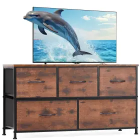 Cab-5bc-v2-rust Newbulig Dresser For Bedroom Brown And Tv Stand With 5 Storage Drawers Dress