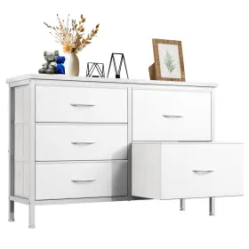 Cnnb-5fc-wt Newbulig Cajonera Con 5 Cajones De Tela Blanca Muebles Para Ropa Comoda El Dormitorio Tv