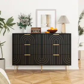 Noble House 705353124884 Mylora Black Gold Modern 6-drawer 47.24 Inch W Chest Of Drawers With Metal Hand Noble House 705353124884 Mylora Black Gold Modern 6-drawer 47.24 Inch W Chest Of Drawers With Metal Hand