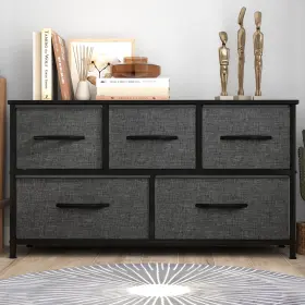 Dvuforicvmdc5 Nobrand Wide 5 Drawer Storage Organizer With Wooden Top Black Grey