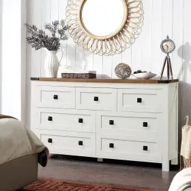 Okd 754197184226 Farmhouse 7 Drawers Dresser Storage Cabinet Antique White
