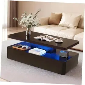 Oneblis 724156225529 40 Inch Modern Coffee Table With 16 Colors Led Lights 2 Tier 40.0 Black
