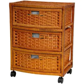 Jh09-051-3-hon Oriental Furniture Storage Trunk 3-drawer Honey Natural Fiber Casters Portable