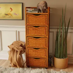 Jh09-069-5-hon Oriental Furniture Storage Chest 17.25 Inch X 46 12.5 5-drawer Wheeled Honey #3