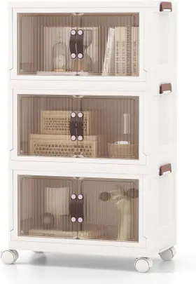Outdoor Basic 798470398894 Homgx 3 Tier Stackable Storage Bins Collapsible Closet Organizers With Wheels A
