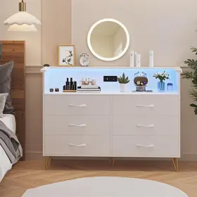Pho-11g7 Peacefulhues Dresser For Bedroom With Led Lights 6 Drawer Dressers Charging Station